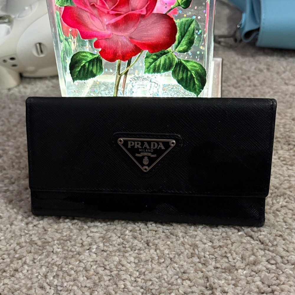 Prada Black Saffiano Leather Card Holder with Triangle Logo Plaque - Picture 12 of 12